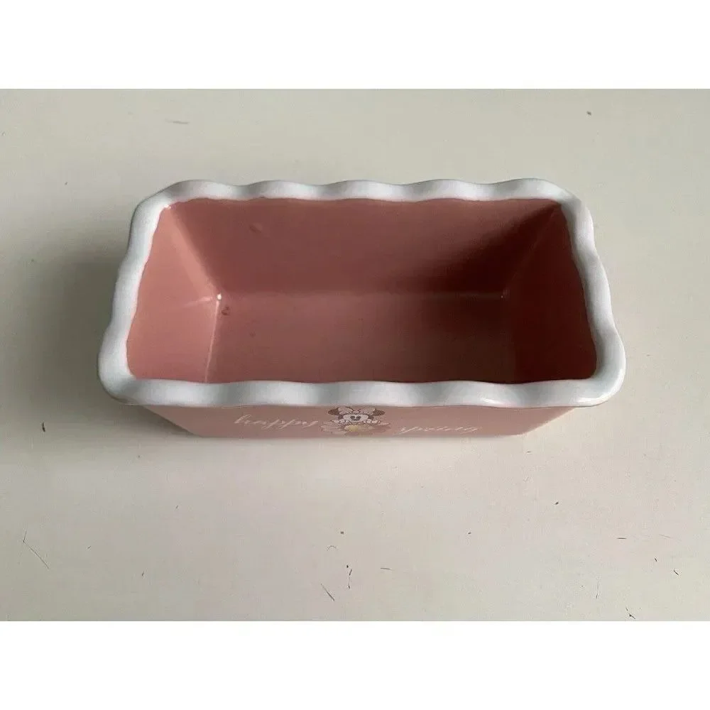 Disney Minnie Mouse Happy‎ Spring Mini Loaf Bread Baking Pan Dish Ceramic New